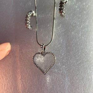 Open heart bling necklace. XO j hoop earring.